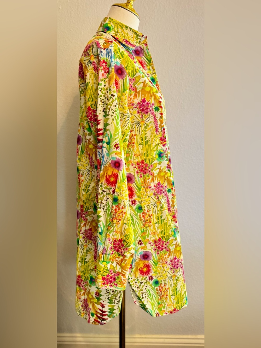 LABORATORIO CAPRI Yellow Floral Long-Sleeve Shirt Mini Dress - Picture 9 of 16